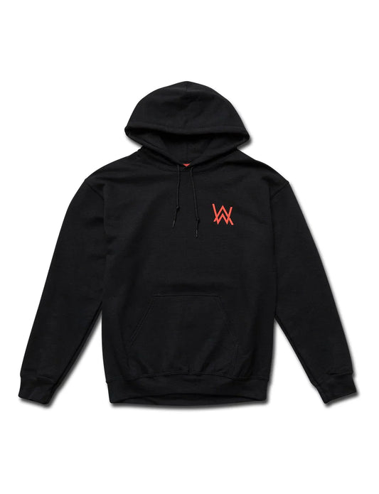 Black Alan Walker AVI-8 hoodie with iconic logo embroidery in neon red.