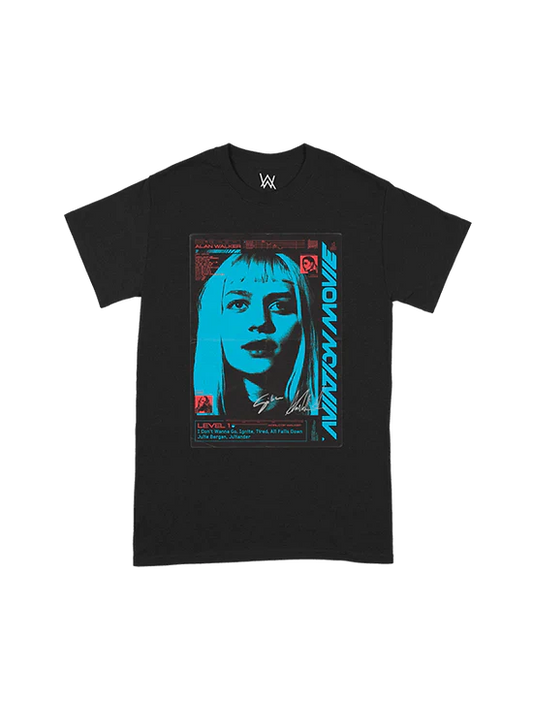 Alan Walker Aviation Movie Level 1 Tee with the cyan and red portrait movie poster print.