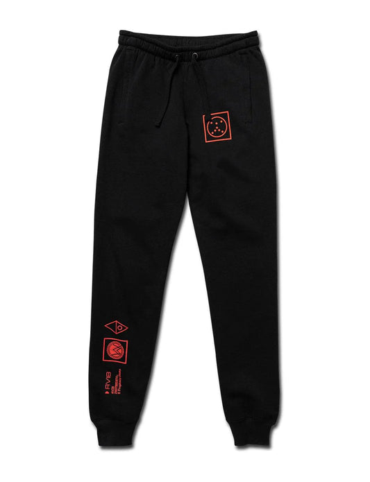 Alan Walker AVI-8 black sweatpants with signature red smiley logo patch on the front.