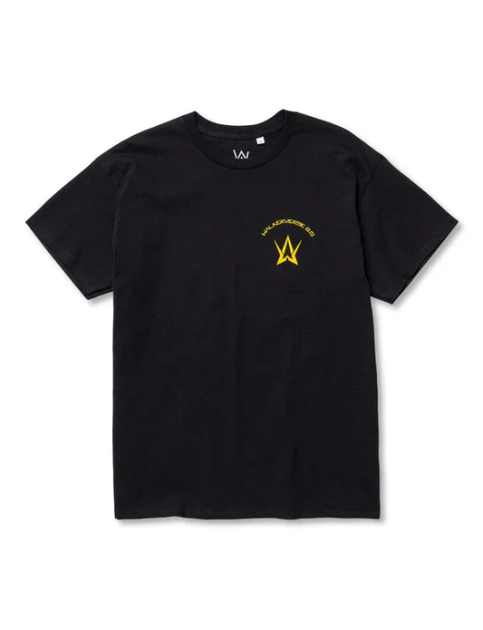 Classic Black Walkerverse 2.0 T-Shirt featuring the striking Alan Walker logo in yellow, melding comfort with fan pride.