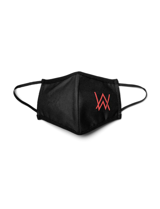 Sleek black face mask featuring the vibrant red Alan Walker logo, merging safety and style.