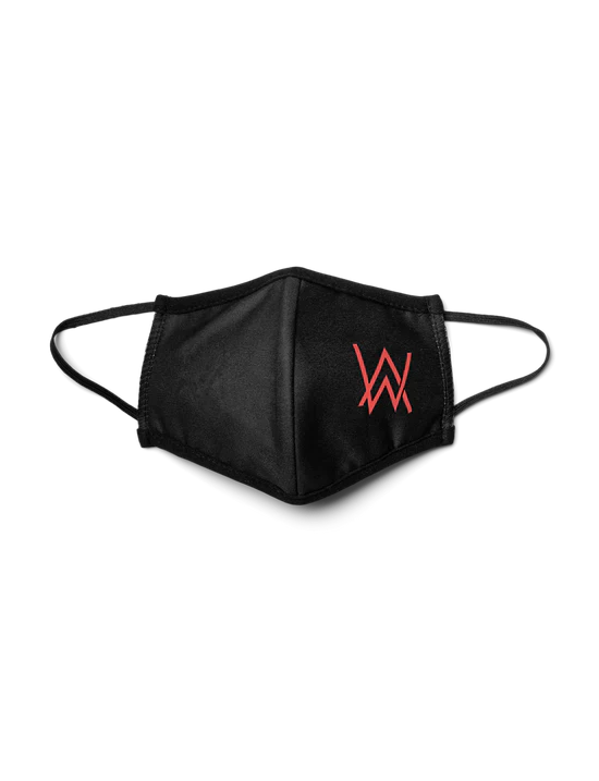 Sleek black face mask featuring the vibrant red Alan Walker logo, merging safety and style.