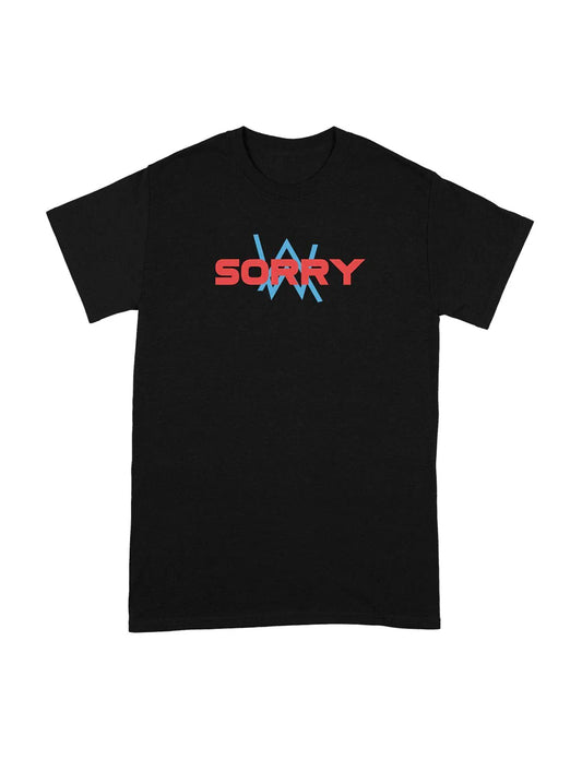 Black Alan Walker Sorry Tee with the song title 'Sorry' in red and blue glitch effect across the chest and the Alan Walker logo above.