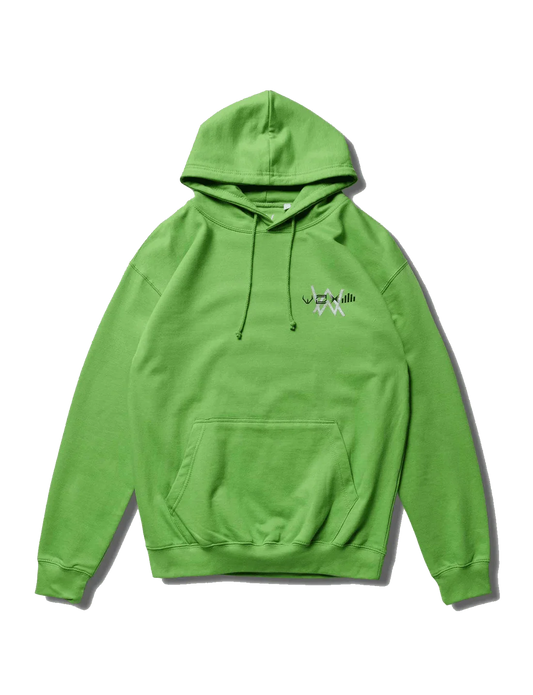 Vibrant green Alan Walker Stage Hoodie with minimalist front logo design for a striking casual look.
