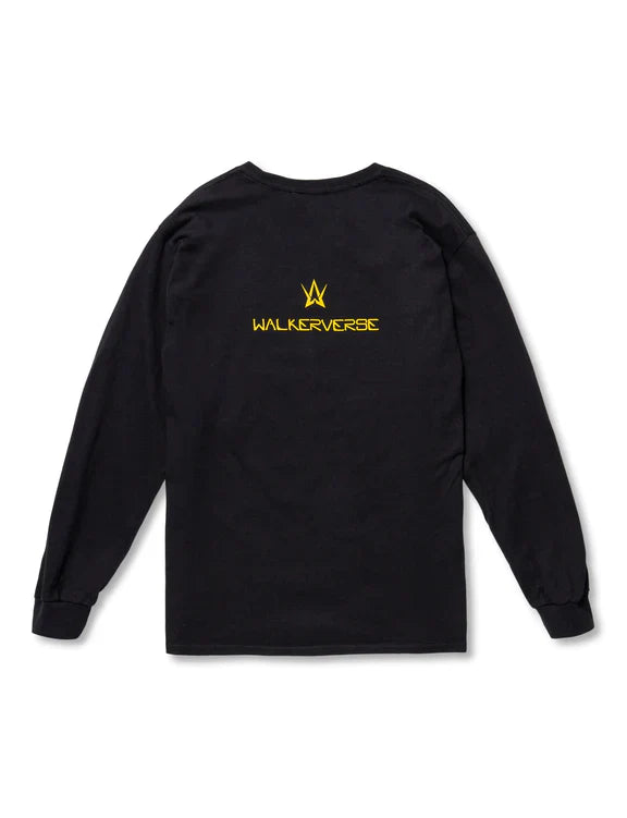 Back view of the Black Walkerverse 2.0 Longsleeve with the Walkerverse logo in yellow for a standout fan statement.