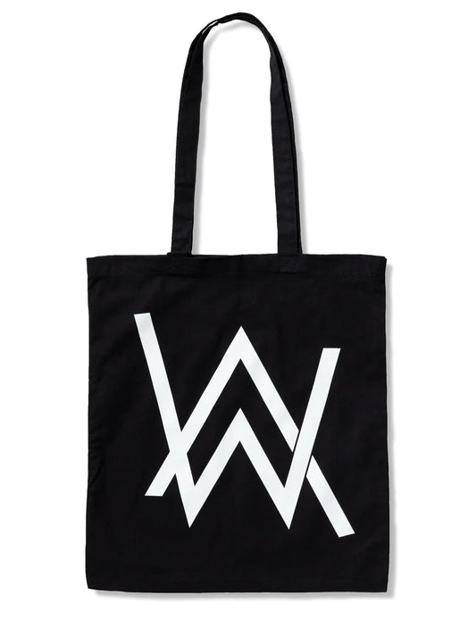 Alan Walker signature white logo canvas tote bag, durable cotton for everyday use.