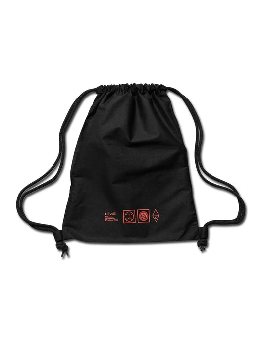 Black Alan Walker AVI-8 drawstring gym bag featuring red and white icons and branding on the lower front side.