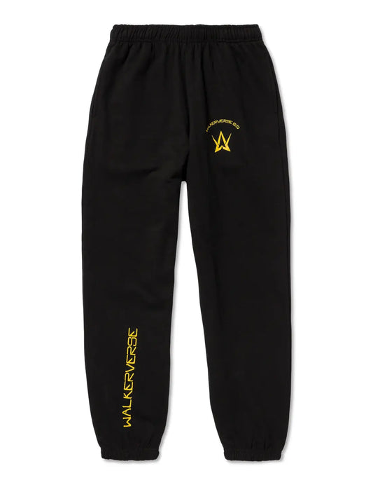 Comfortable Black Walkerverse 2.0 Sweatpants with the iconic yellow logo on the upper left, blending casual and fan wear.
