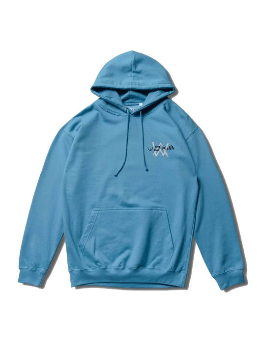 Vibrant Blue Walker Stage Hoodie with minimalist white logo, combining style and comfort for Alan Walker fans.