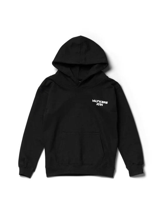 Kids black hoodie with a discreet 'W4LK3RS JOIN' slogan on the front, part of the Alan Walker collection.