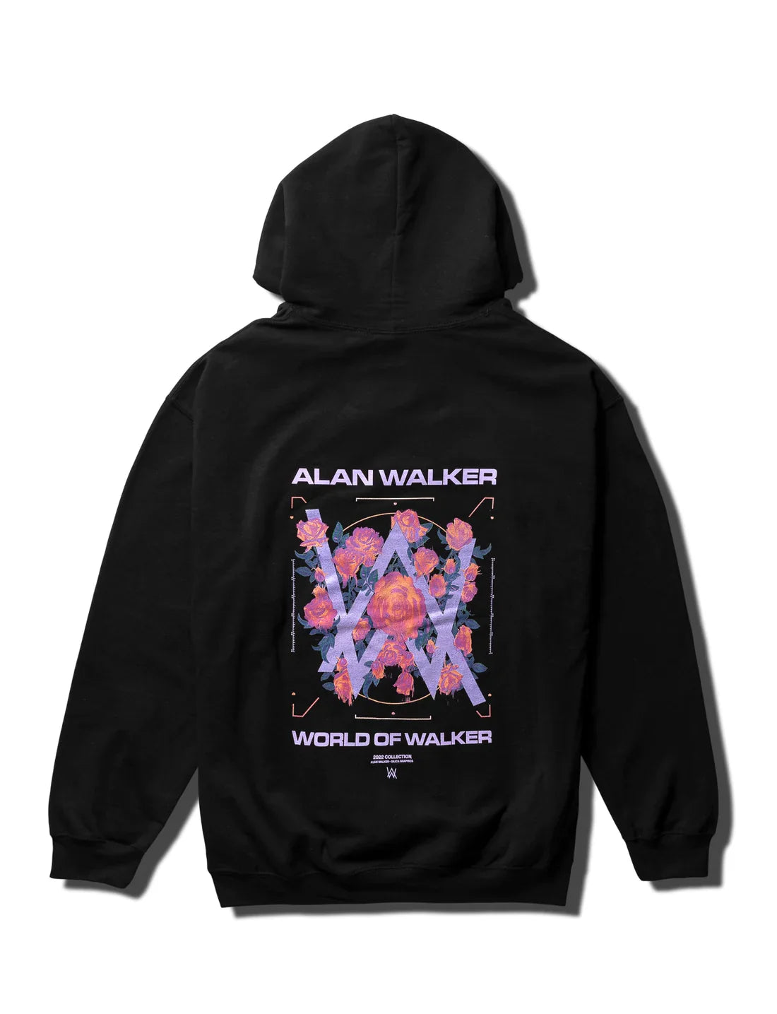 Vibrant back design of the Melting Rose Hoodie, featuring Alan Walker's logo with a floral twist, perfect for standout style.