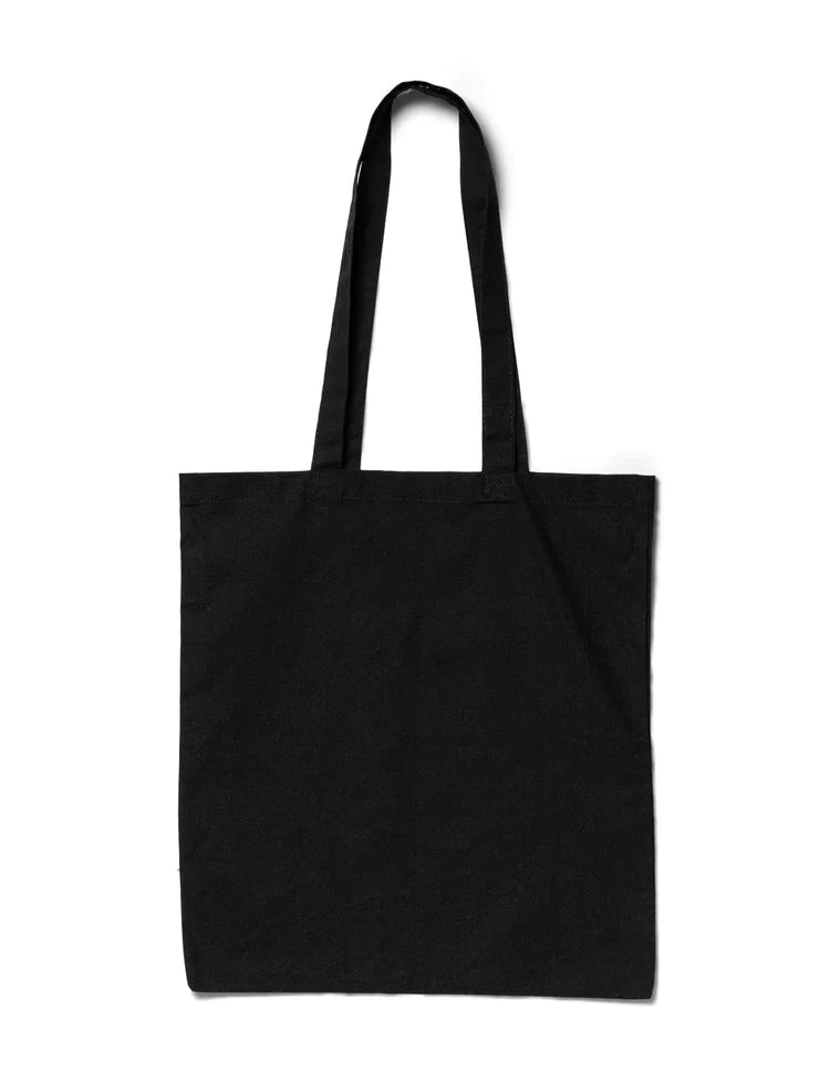 Versatile black CORE REFLECTIVE TOTE BAG showcasing a clean, unadorned design, offering a classic look with ample space for daily essentials, presented on a white background.