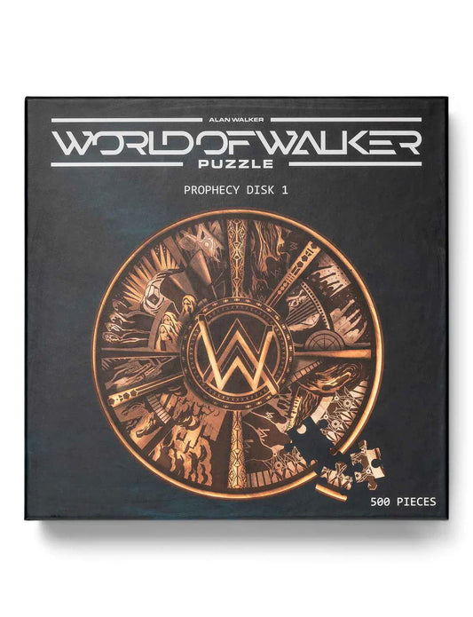 Intricately designed World of Walker Prophecy Disk 1 puzzle box featuring an ornate golden compass design and the signature Alan Walker logo.