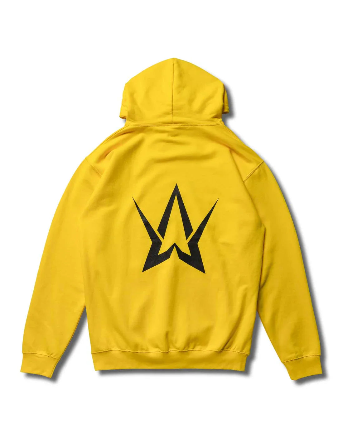Back view of Yellow Walkerverse Stage Hoodie with oversized Alan Walker symbol.
